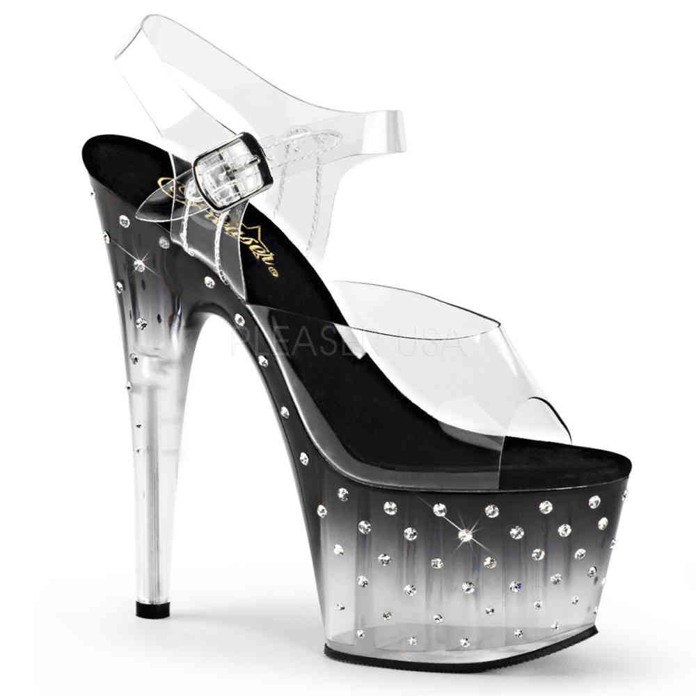 Pleaser - STARDUST708T Sandale à bride à la cheville, Pole dance chaussures - Chaussures de pole dance - Noir/Transparent Product image